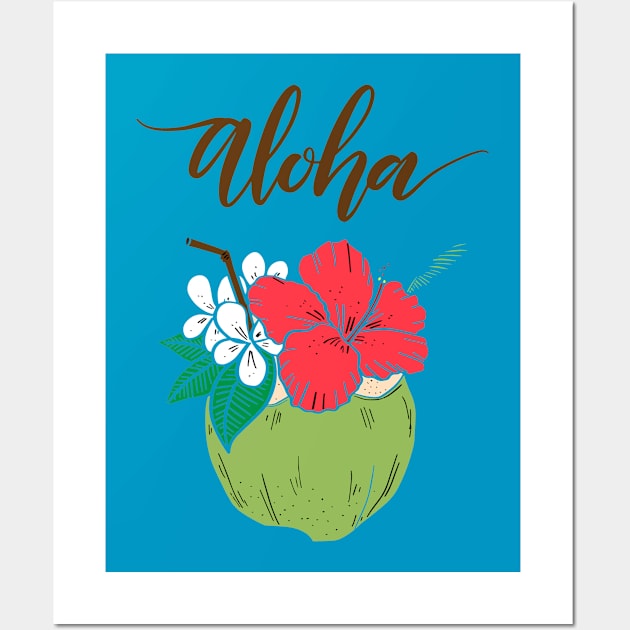 Aloha Hawaiian Coconut with Hibiscus Wall Art by bluerockproducts